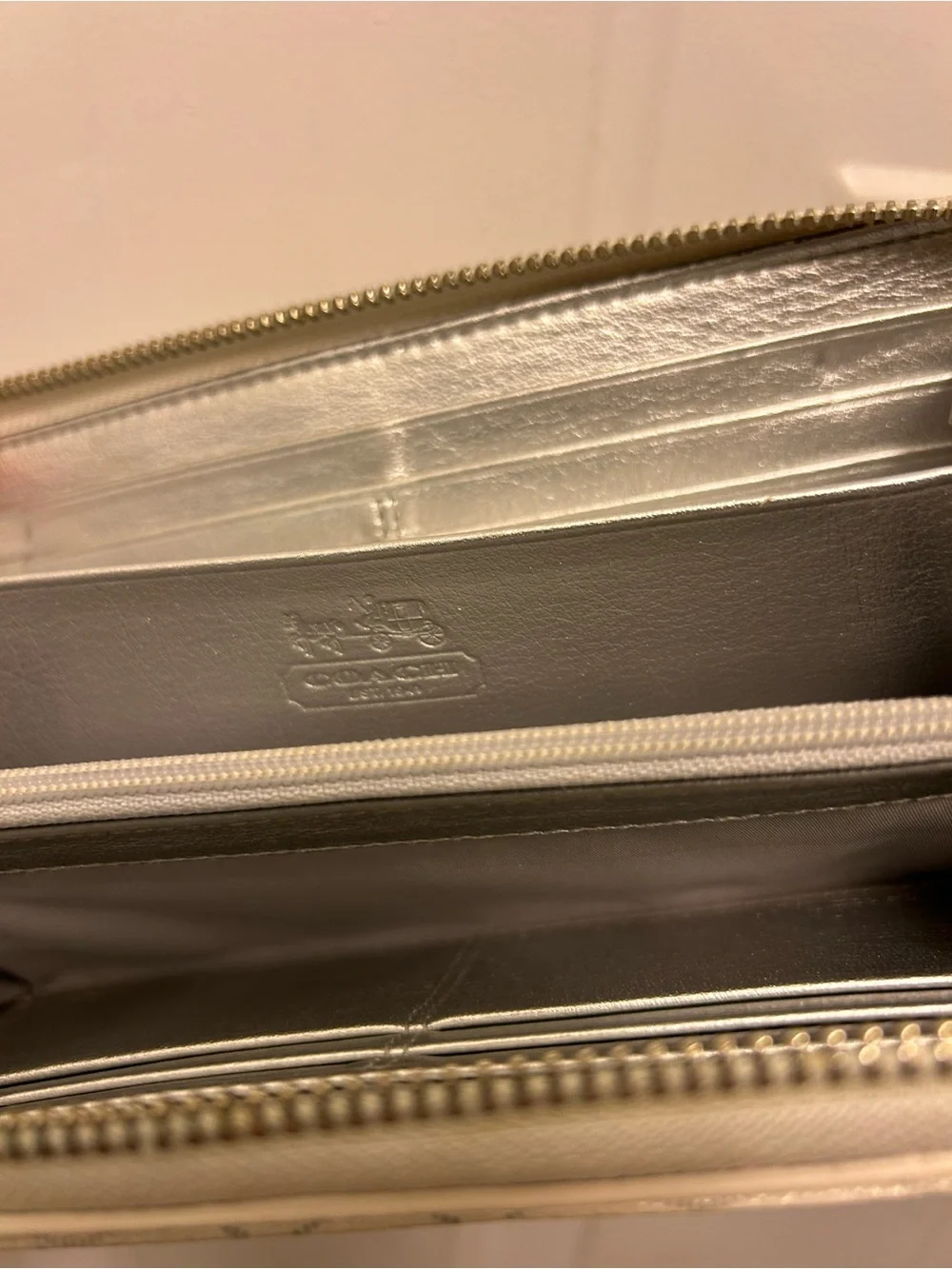 Women's Cream Coach Zip-Around Wallet